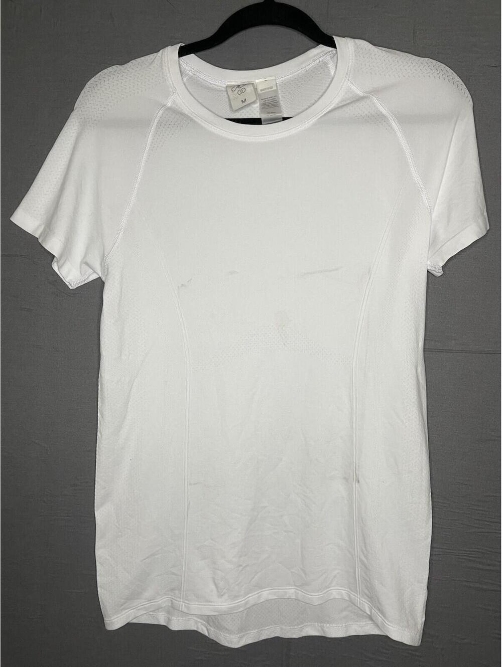 CALIA Women's Medium White Relaxed Fit Mesh Short Sleeve Training Tee Shirt